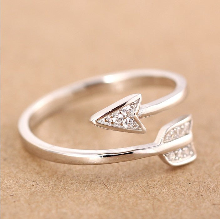 Shuangshuo 2017 New Arrival Fashion  Silver Plated Arrow crystal rings for women Adjustable Engagement ring arrow women