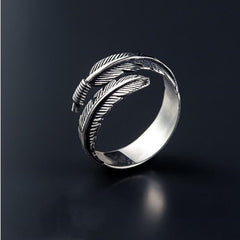 Retro High-quality 925 Sterling Silver Jewelry Thai Silver Female Personality Feathers Arrow Open Ring   SR239