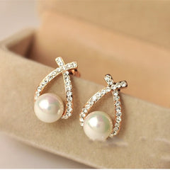 H23 New Imitation Pearl Heart Crystal Flower Leaf Angel Wings Geometry Stud Earrings For Women Statement Ear Jewelry Wholesale