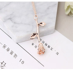 Fashion Jewelry Collier Pink Gold Rose Statement Pendant Necklace Women's Beauty and Beast Jewelry Lovers Gifts  4CND24