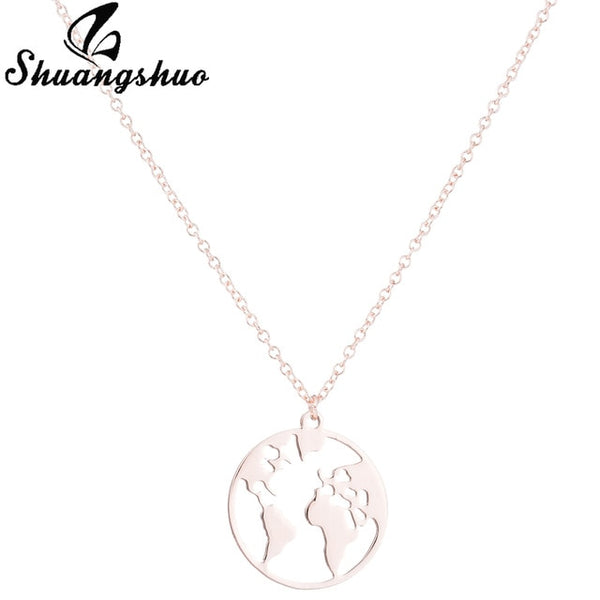 Shuangshuo Vintage Origami World Map Necklace Women Geometric Necklace Round Necklace Circle Necklaces & Pendants Choker Jewelry