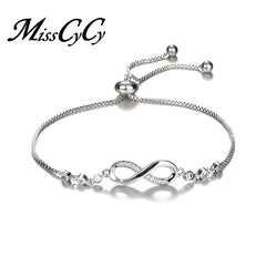 MissCyCy Luxurious Crystal Bracelet Silver Color Adjustable Infinity Charm Bracelets for Women Fashion Jewelry 2018 New