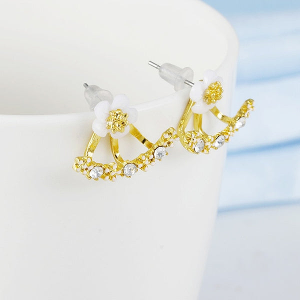 Crystal Flower drop Earrings For Women fashion Jewelry Double Sided Gold Silver earrings gift for party best friend A55