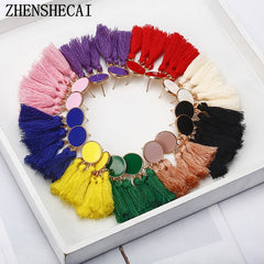 Bohemia Statement Tassel Earrings Gold Color Round Drop Earrings for Women Wedding Long Fringed Earrings Jewelry Gift e0343