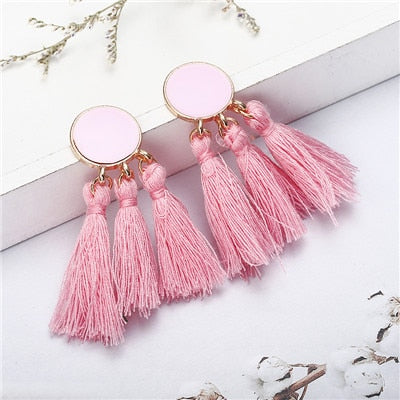 Bohemia Statement Tassel Earrings Gold Color Round Drop Earrings for Women Wedding Long Fringed Earrings Jewelry Gift e0343