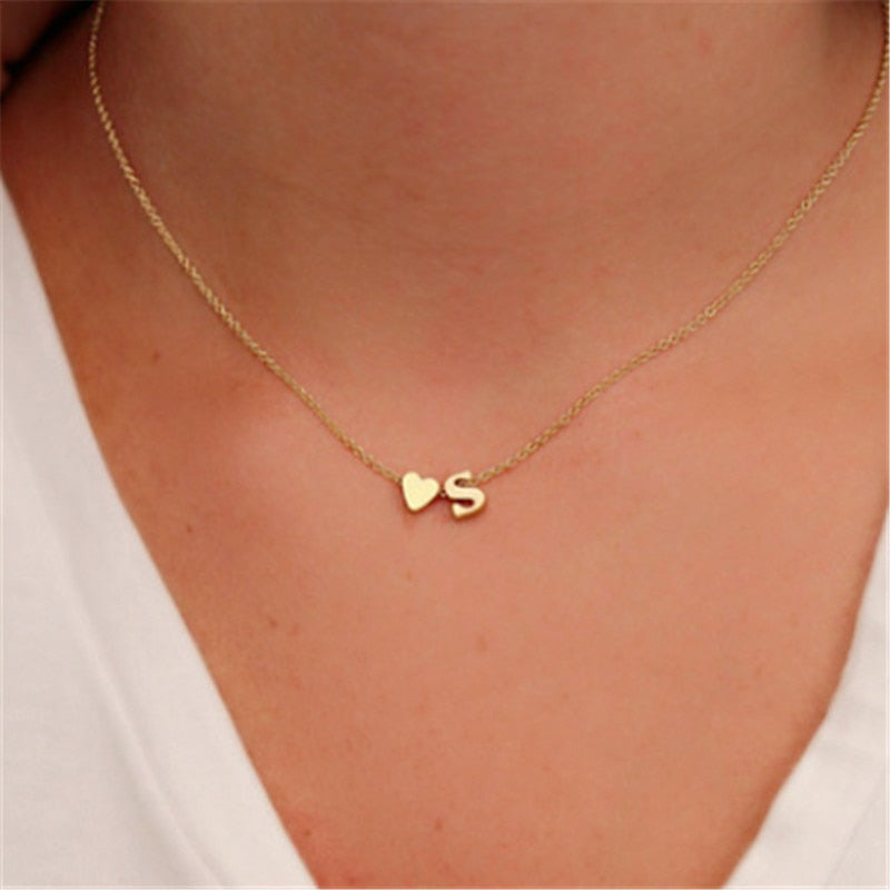 Fashion Tiny Dainty Heart Initial Necklace Personalized Letter Necklace Name Jewelry for women accessories girlfriend gift