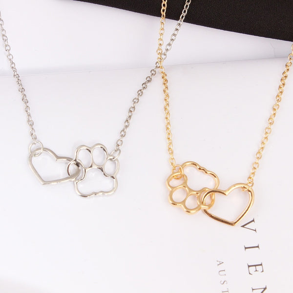 Hollow Pet Paw Footprint Necklaces Cute Animal Dog Cat Love Heart Pendant Necklace For Women Girls Jewelry Necklace