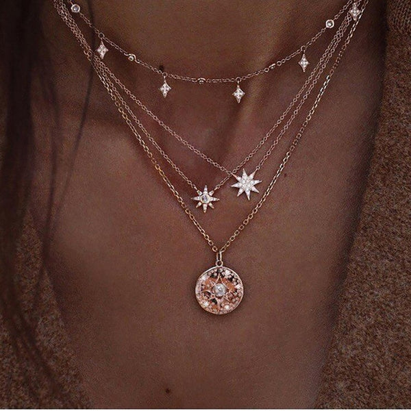 Bls-miracle Bohemian Multi layer Pendant Necklaces For Women Fashion Golden Geometric Charm Chains Necklace Jewelry Wholesale