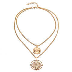 Ailend pendant necklace bohemian female double-layer necklace retro gold carved coin necklace jewelry new 2019