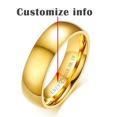 Vnox Personalized Gold-color Wedding Bands Ring for Women Men Jewelry 6mm Stainless Steel Engagement Ring Anniversary Gift