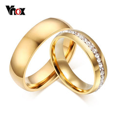 Vnox Personalized Gold-color Wedding Bands Ring for Women Men Jewelry 6mm Stainless Steel Engagement Ring Anniversary Gift