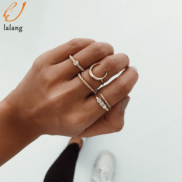 2019 New Korean Minimalist Temperament Moon Alloy Thin Ring 5pcs/lot Female Ring Bohemian Charms Ring Wedding Party Punk Jewelry